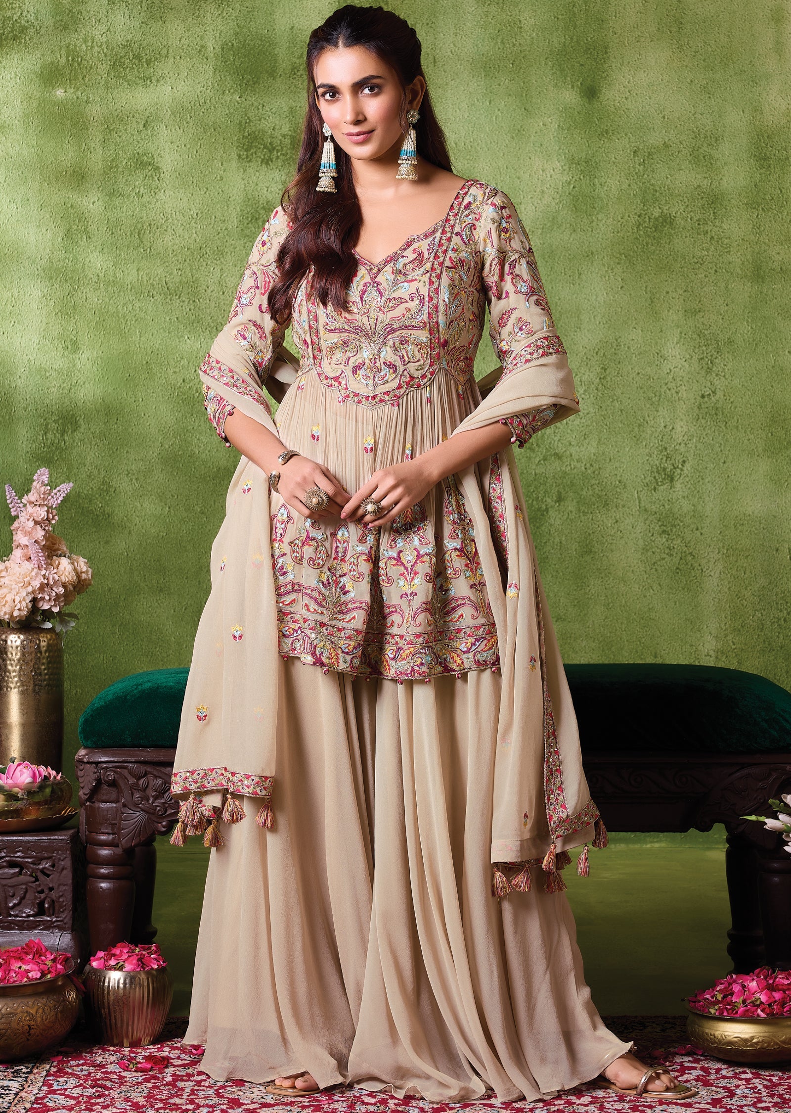 Beige Georgette Sharara Set