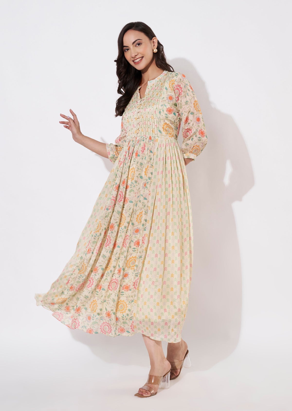 Beige Chinnon Long kurti