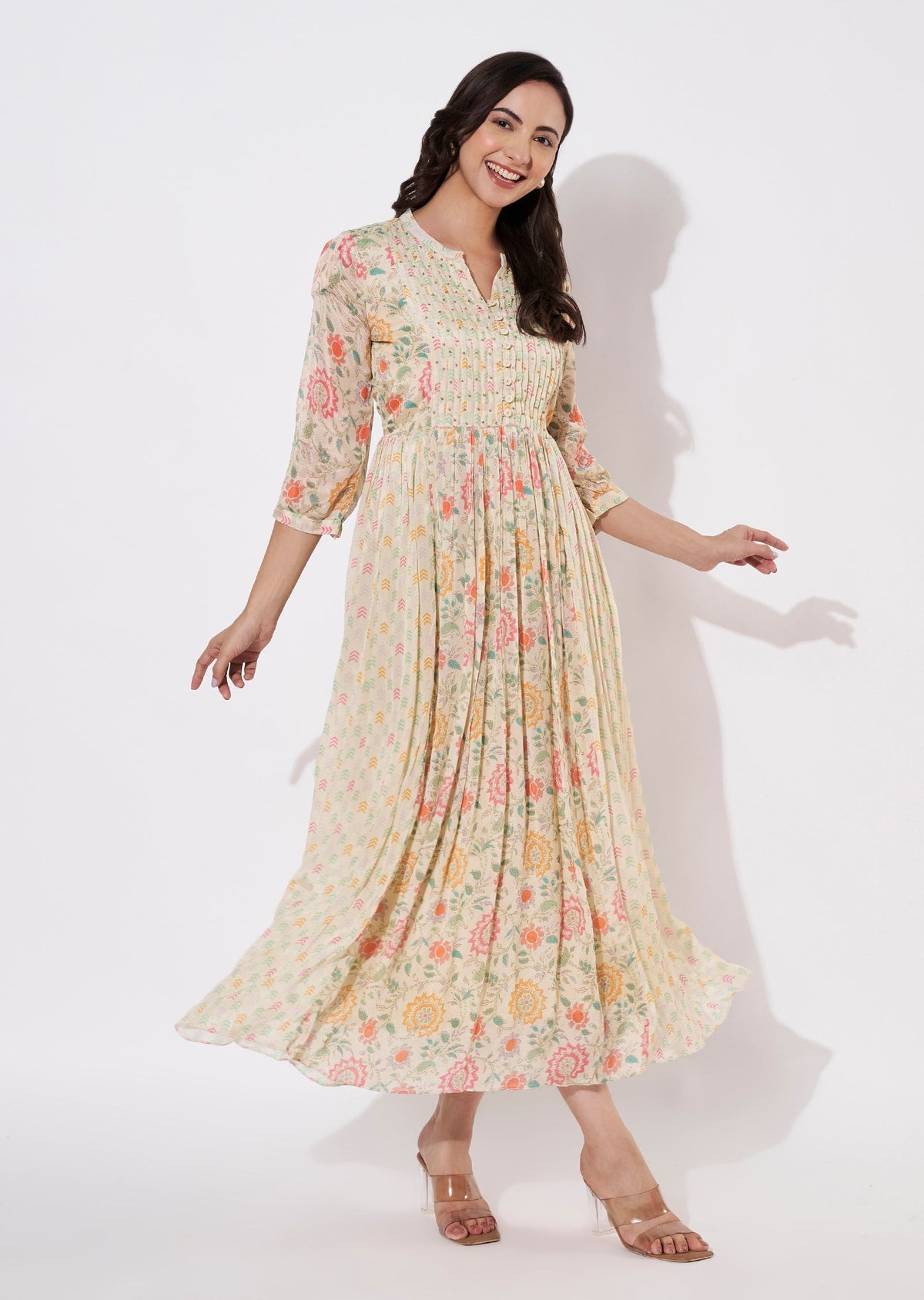 Beige Chinnon Long kurti