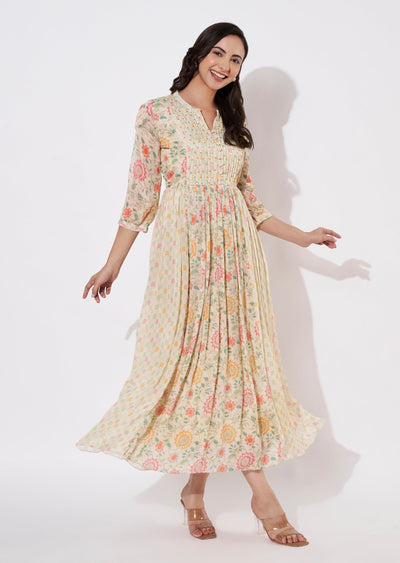Beige Chinnon Long kurti