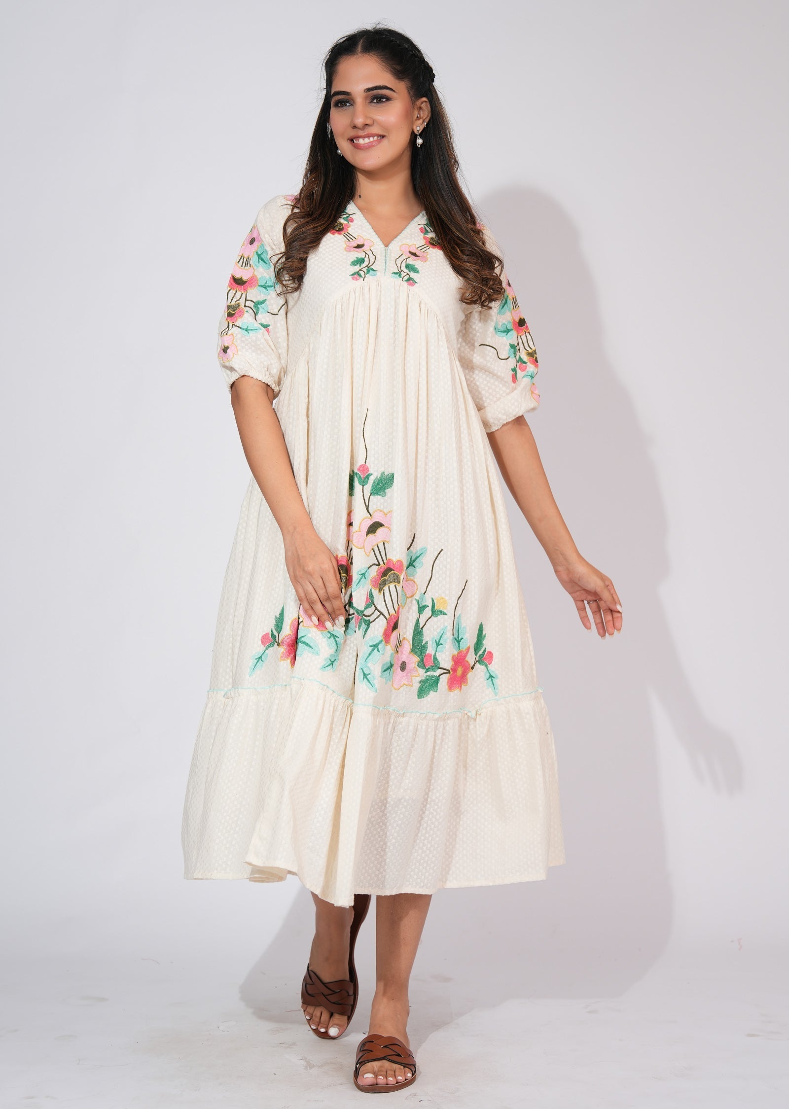 Light Beige Cotton Frock Style kurti