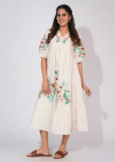Light Beige Cotton Frock Style kurti