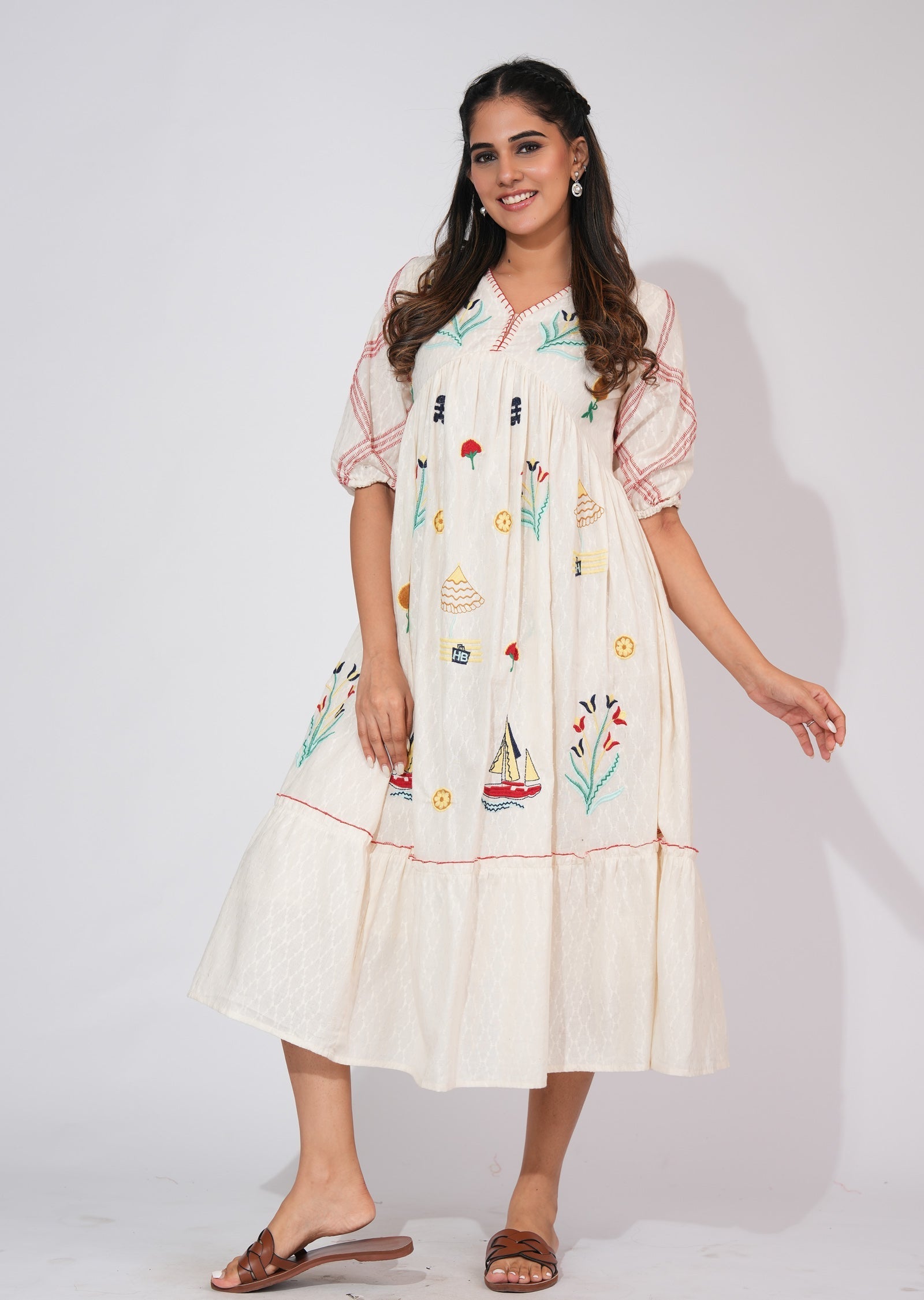 Light Beige Cotton Frock Style kurti