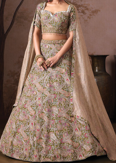 Mehndi Green Silk Lehenga set