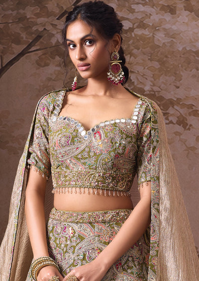 Mehndi Green Silk Lehenga set
