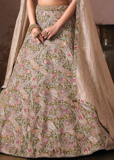 Mehndi Green Silk Lehenga set