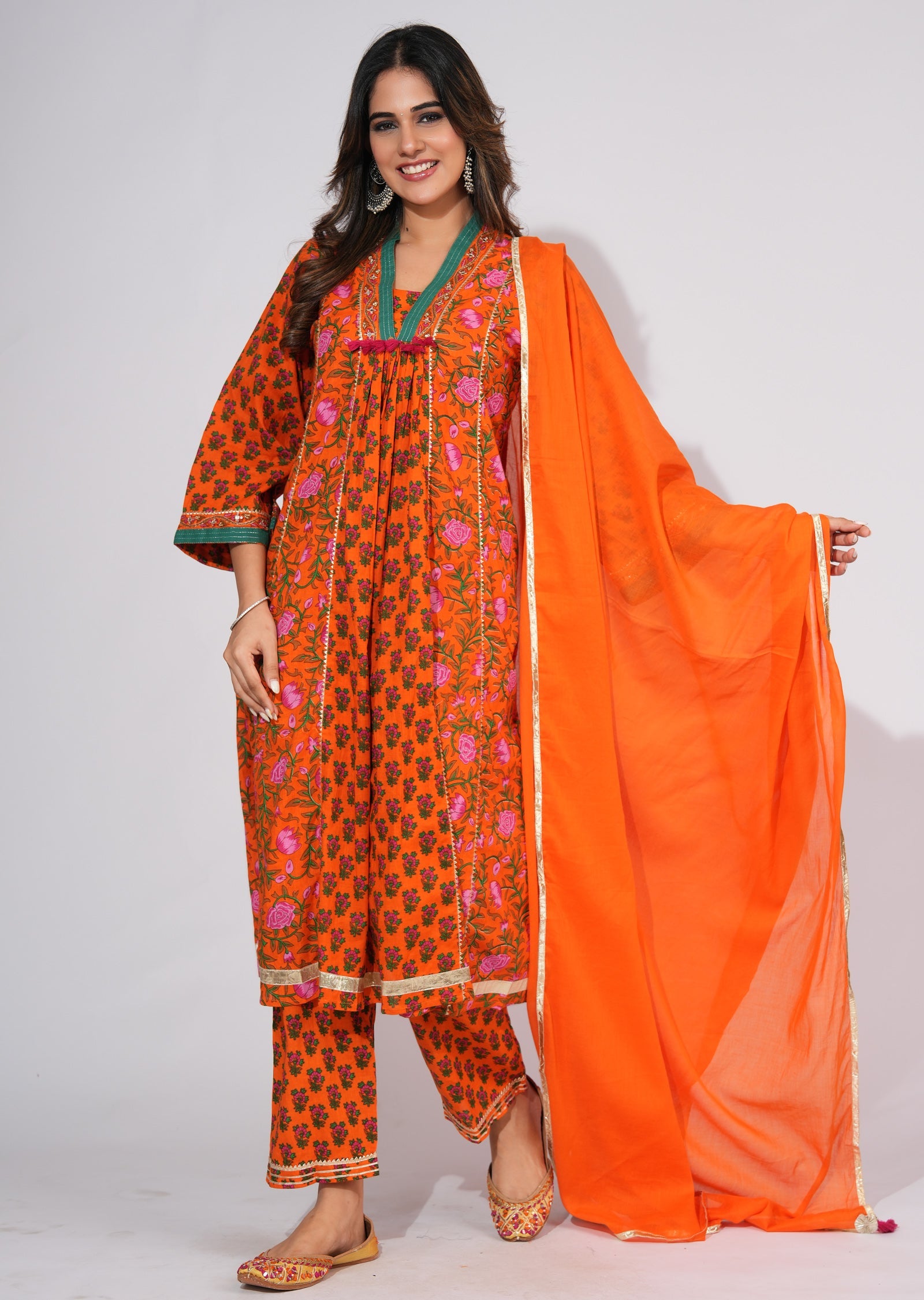 Orange Cotton Anarkali Suit
