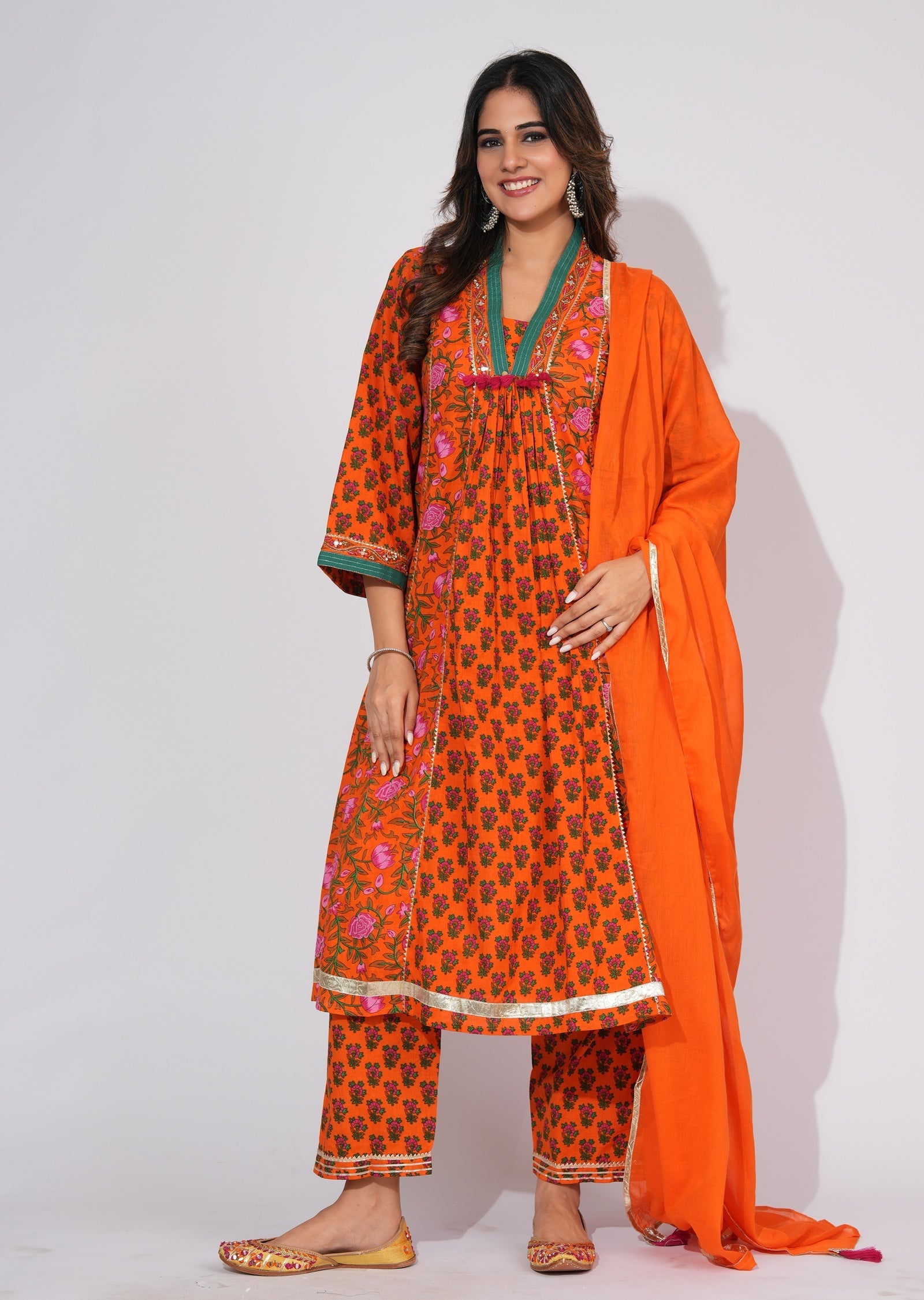 Orange Cotton Anarkali Suit