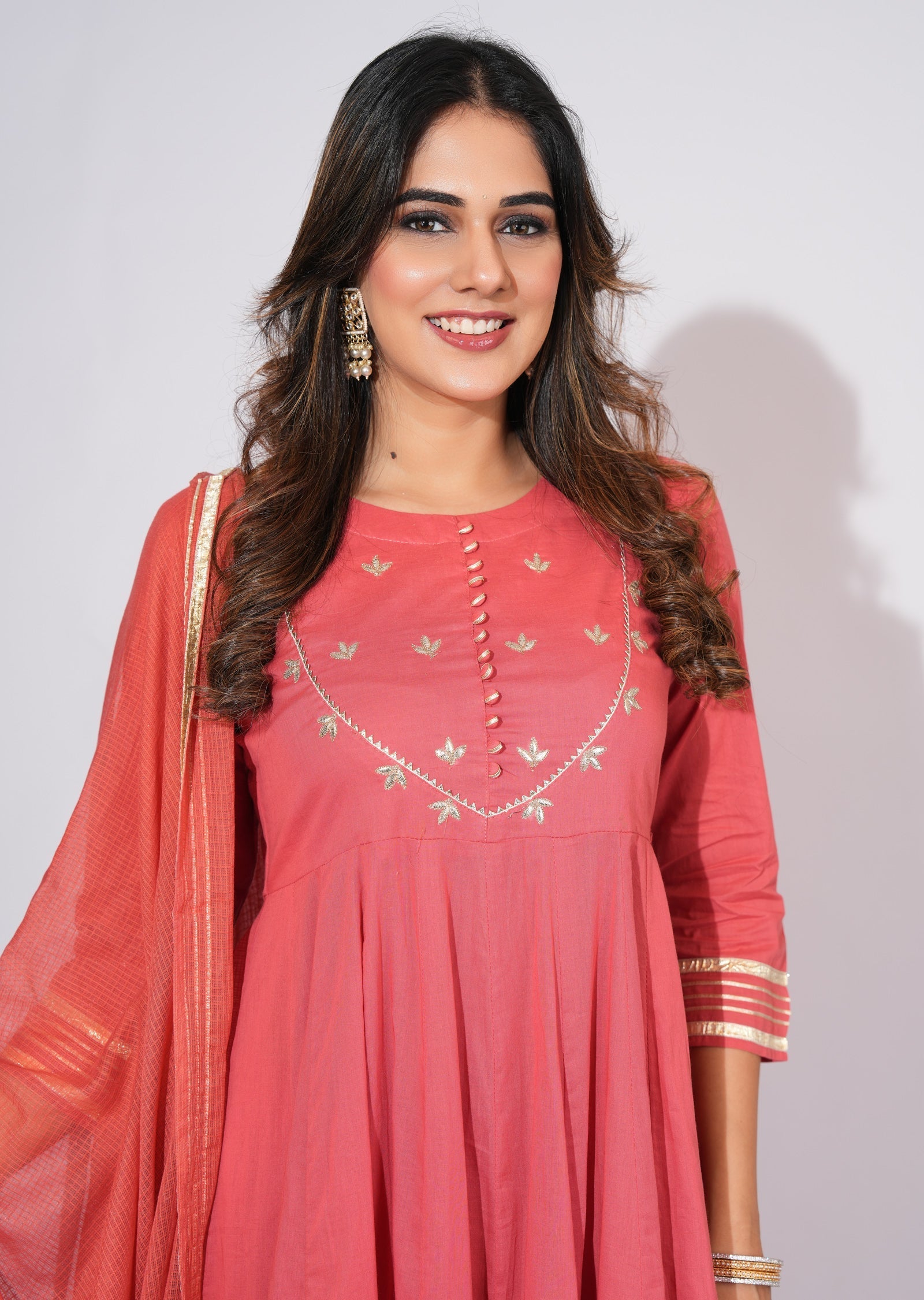 Dark Rust Cotton Anarkali Suit