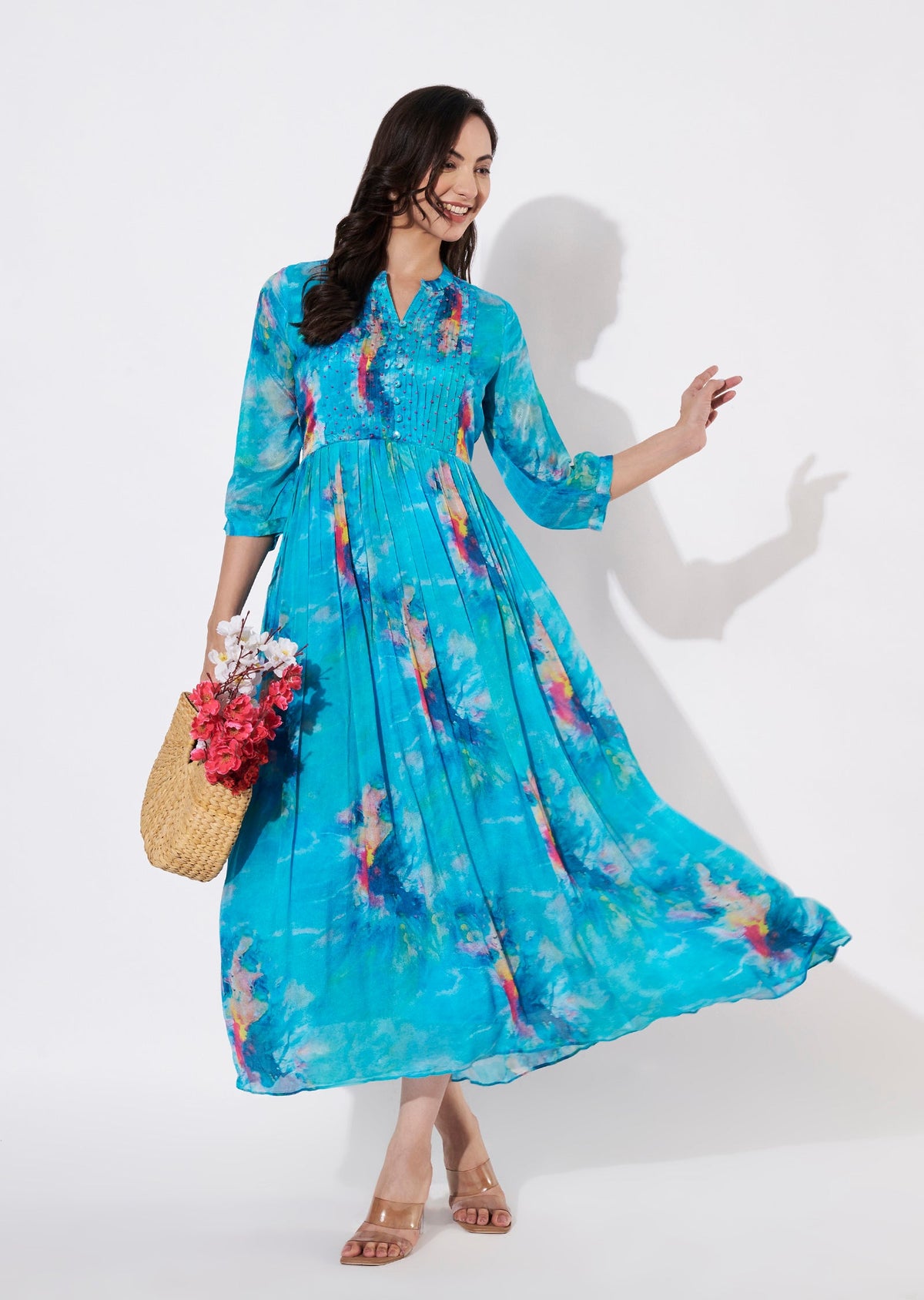 Blue Chinnon Long kurti