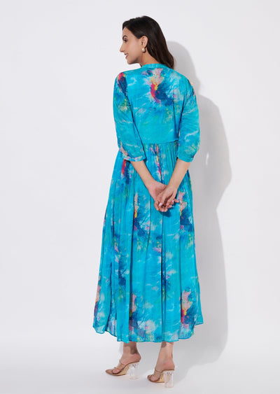 Blue Chinnon Long kurti