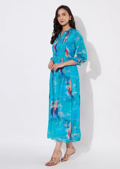 Blue Chinnon Long kurti