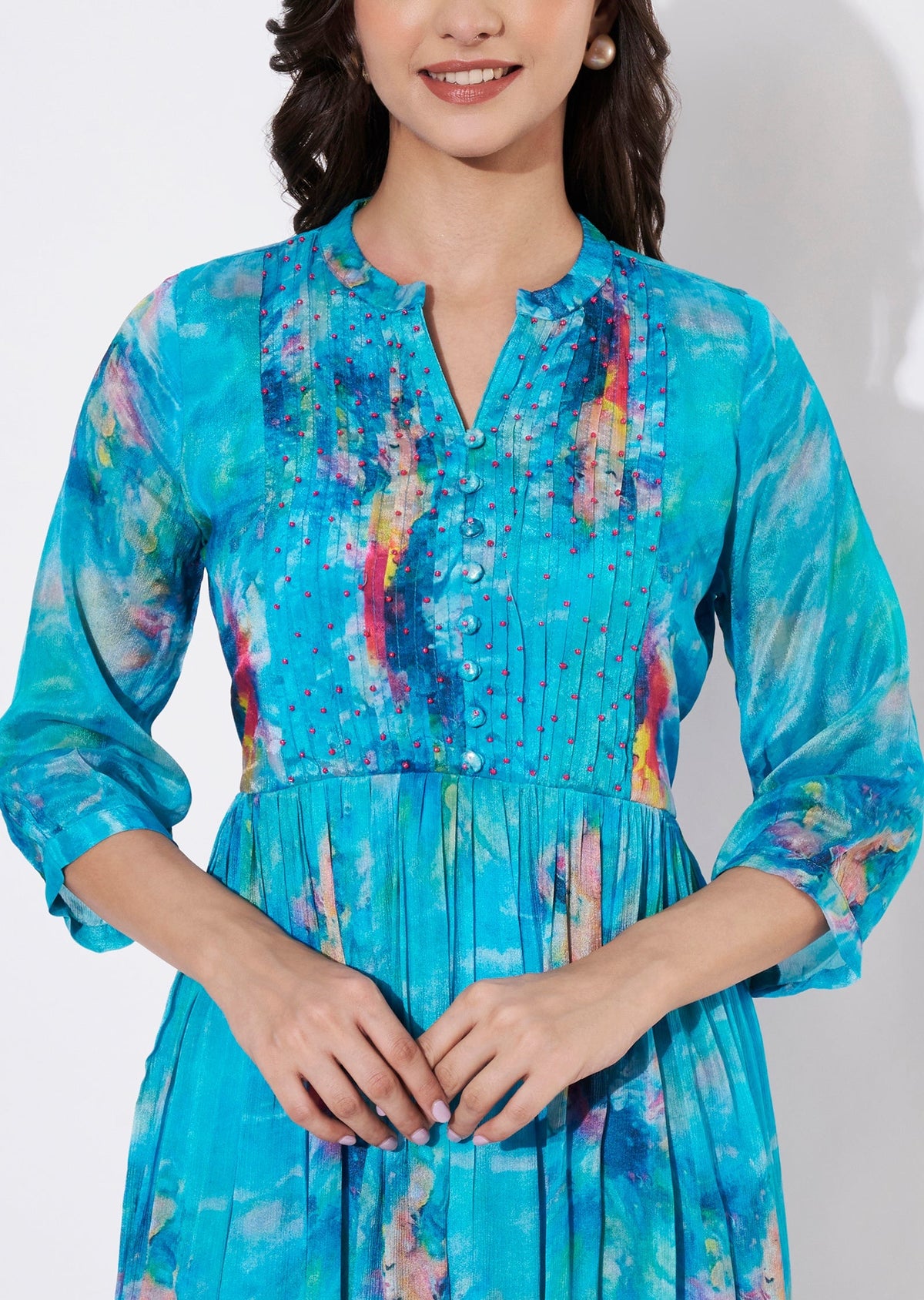 Blue Chinnon Long kurti