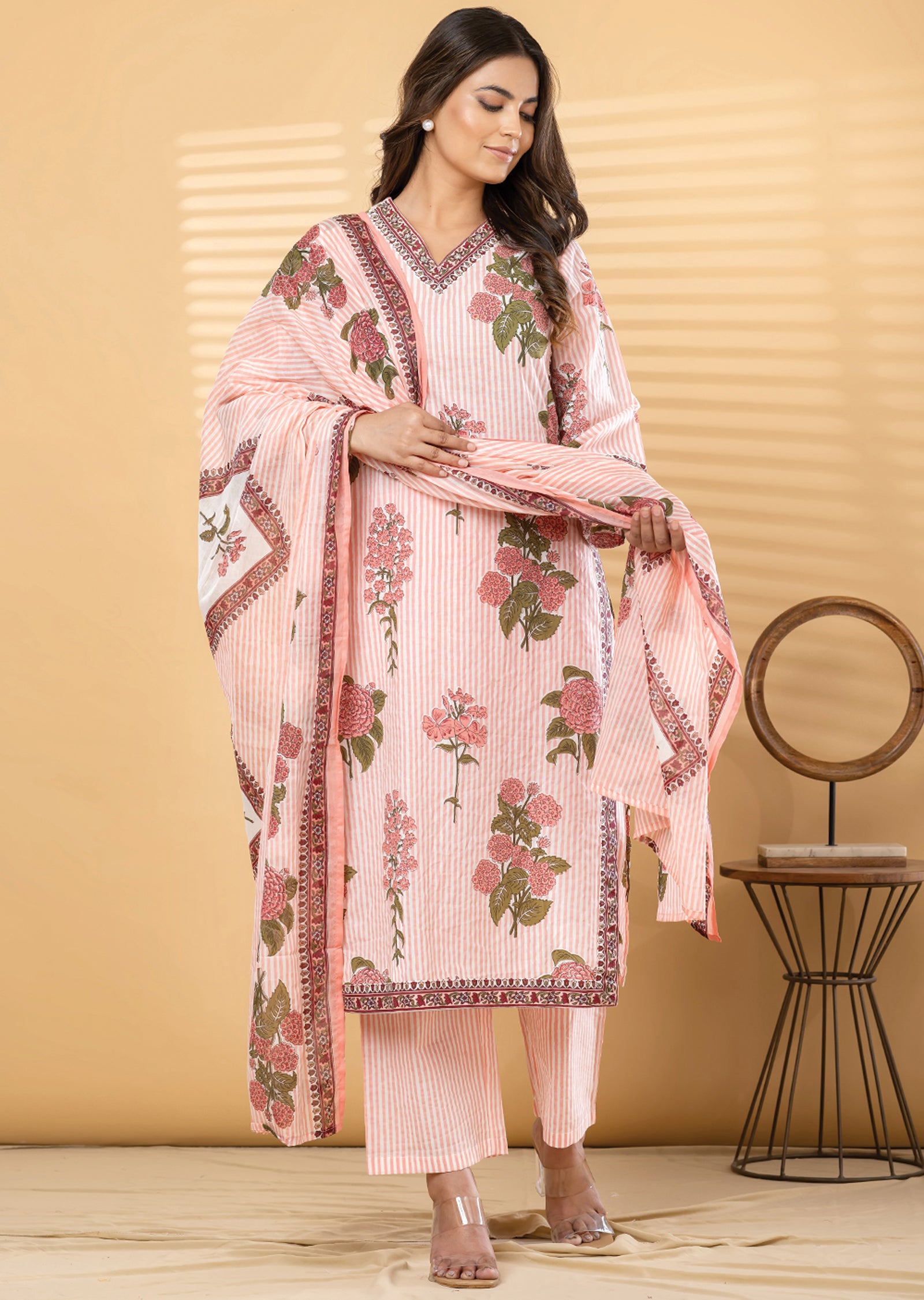 Peach Cotton Straight cut suit