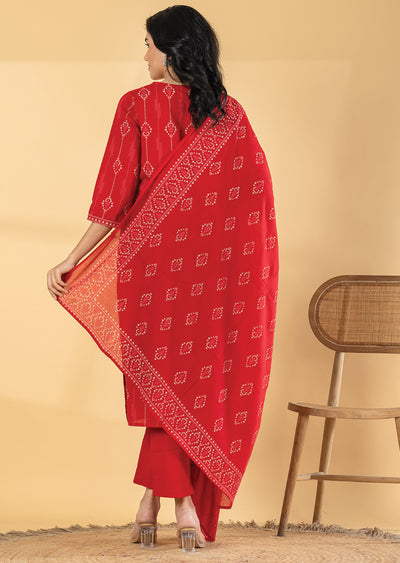 Red Cotton Straight cut suit