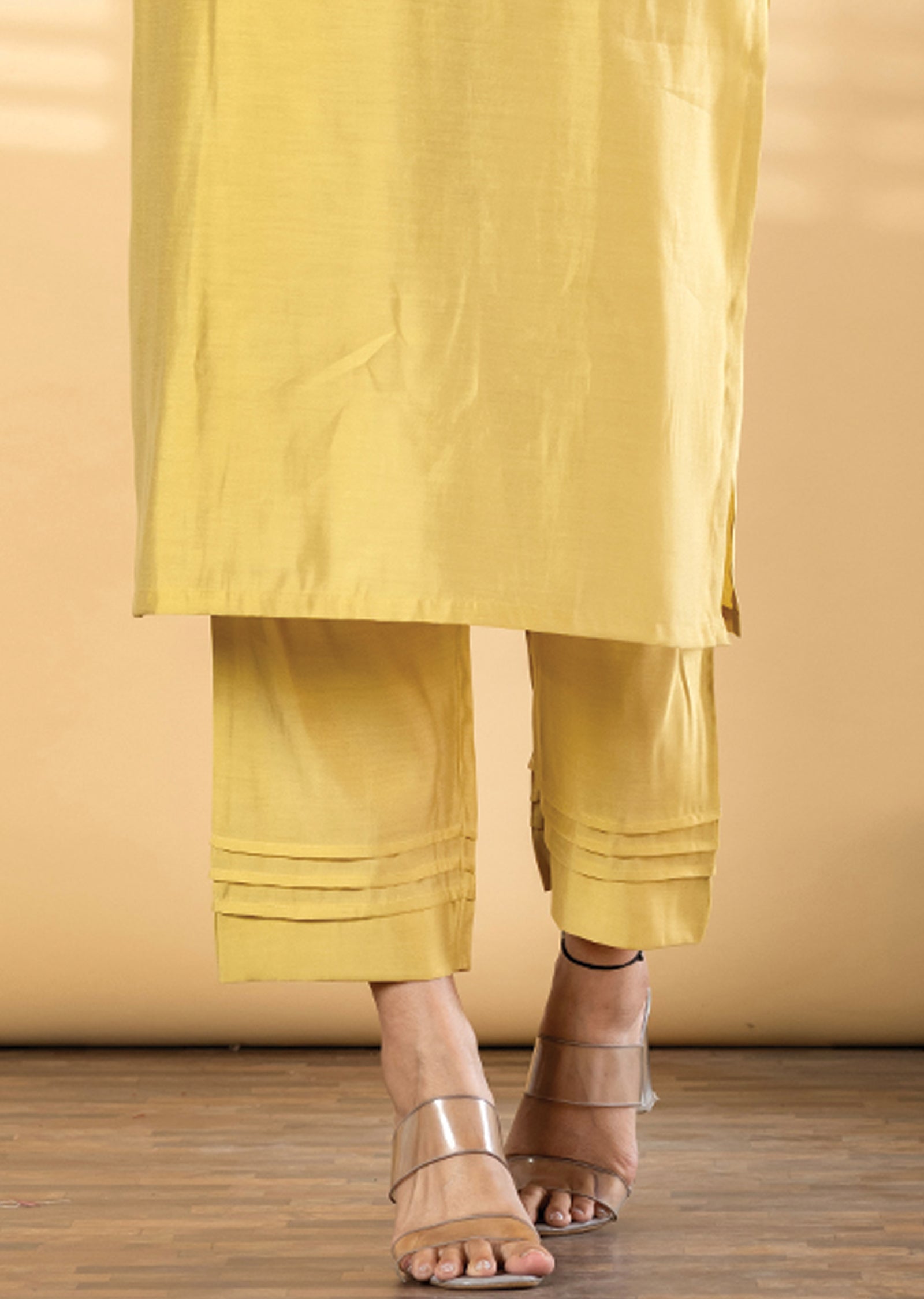 Mustard Dola Silk Straight cut Kurti set