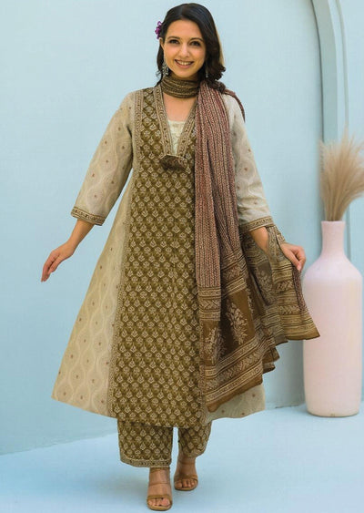 Brown Cotton Anarkali Suit