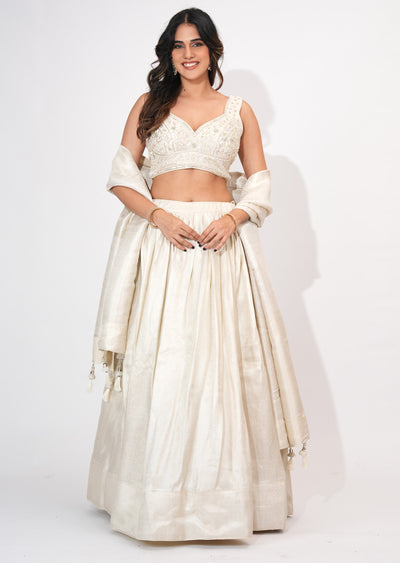 Cream Tissue Crop top Set