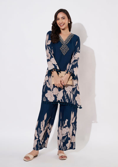 Teal Blue Reyon Short Kurti set