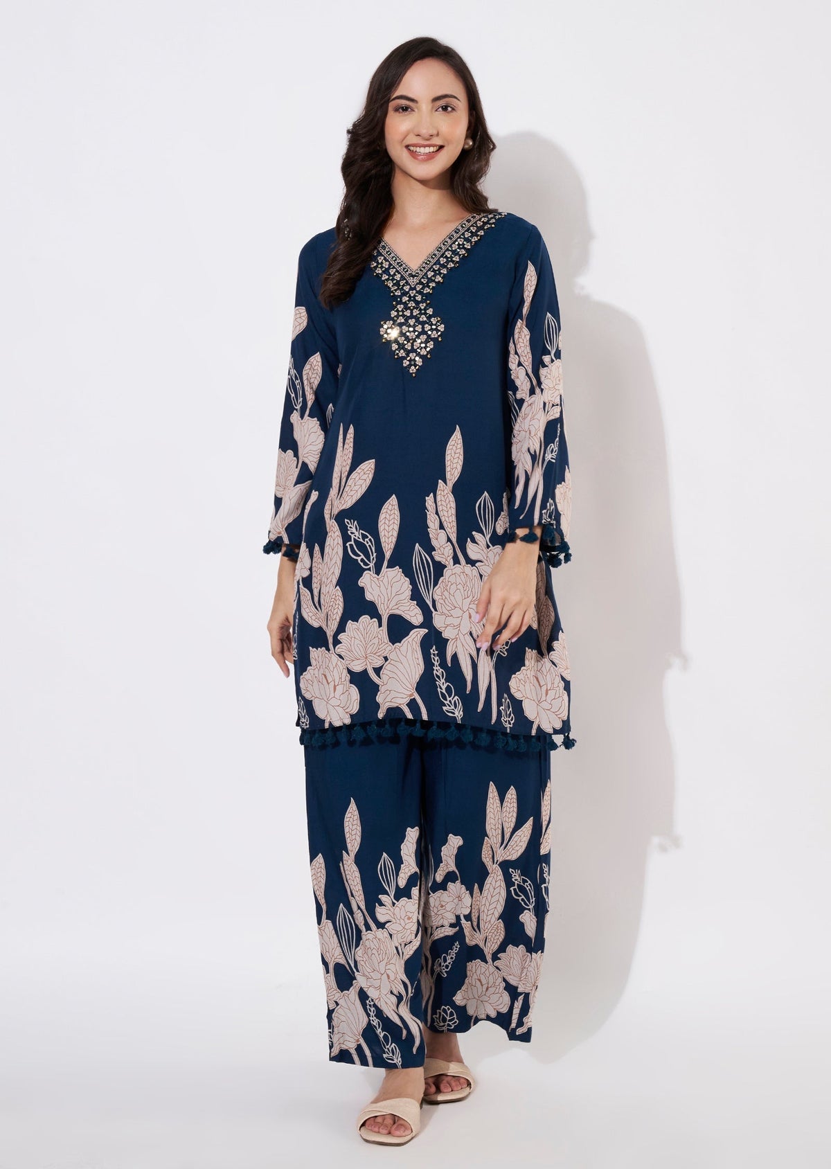 Teal Blue Reyon Short Kurti set