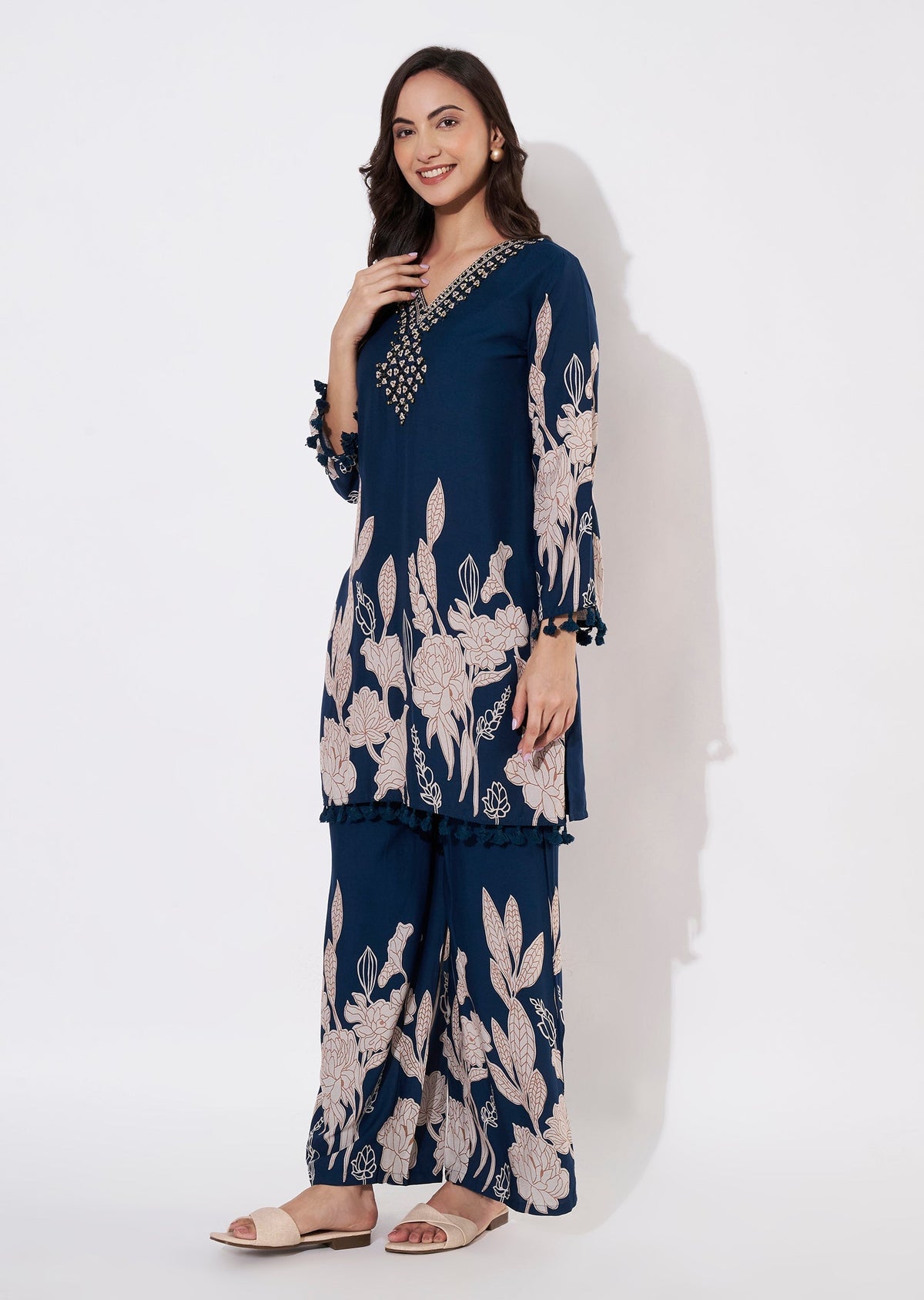 Teal Blue Reyon Short Kurti set