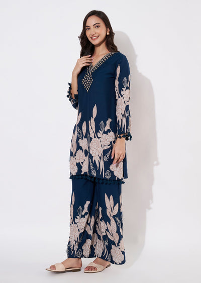 Teal Blue Reyon Short Kurti set