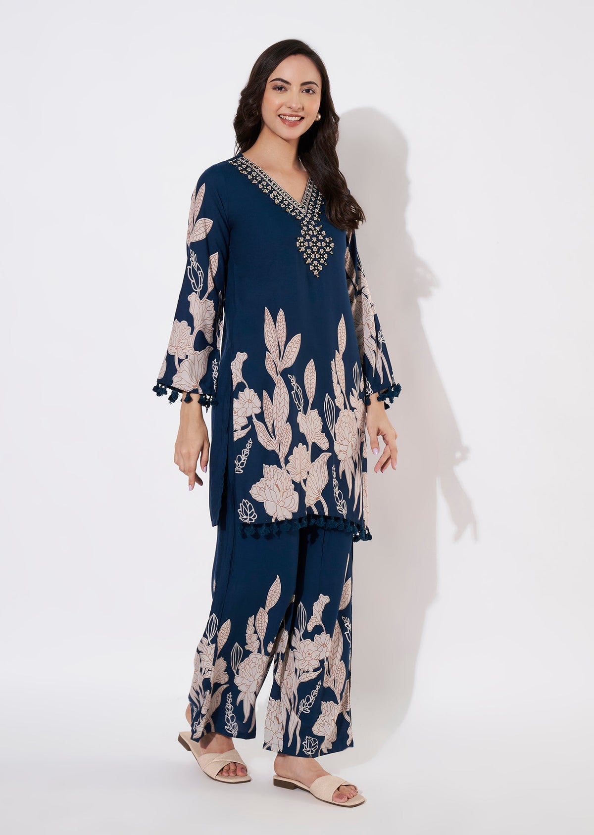 Teal Blue Reyon Short Kurti set