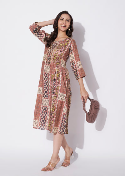 Beige Muslin Frock Style kurti