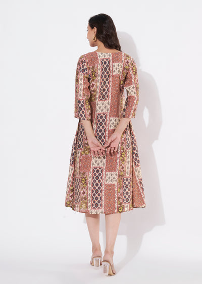 Beige Muslin Frock Style kurti