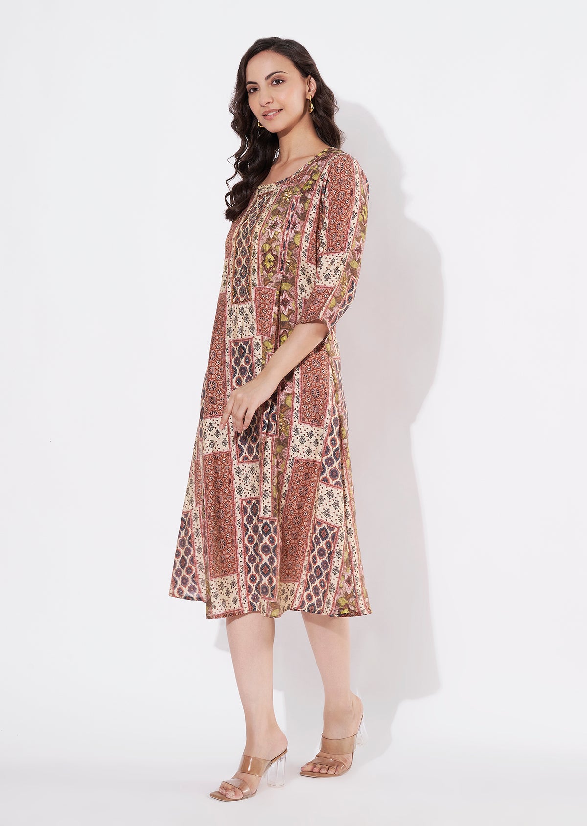 Beige Muslin Frock Style kurti