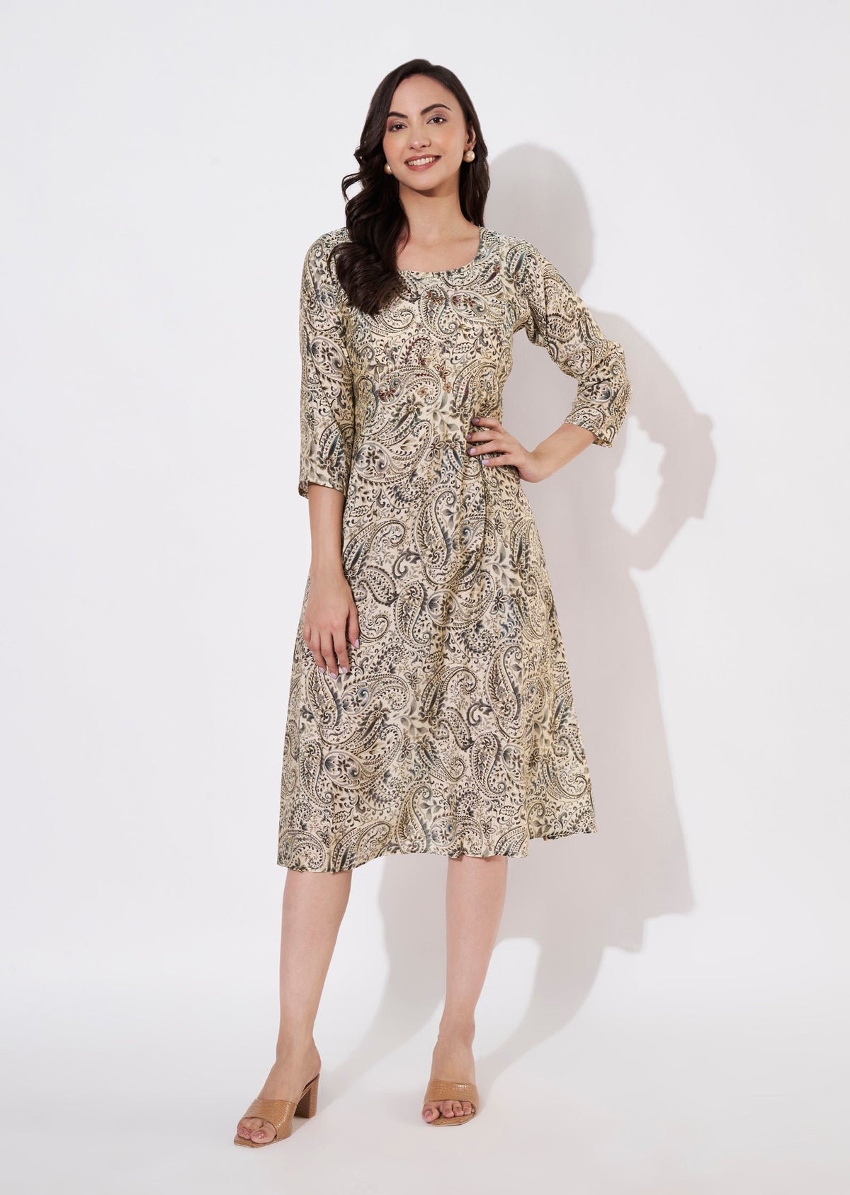 Beige Muslin Frock kurti