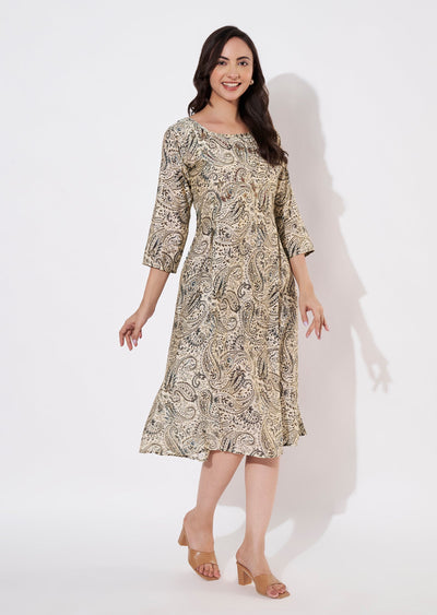 Beige Muslin Frock kurti