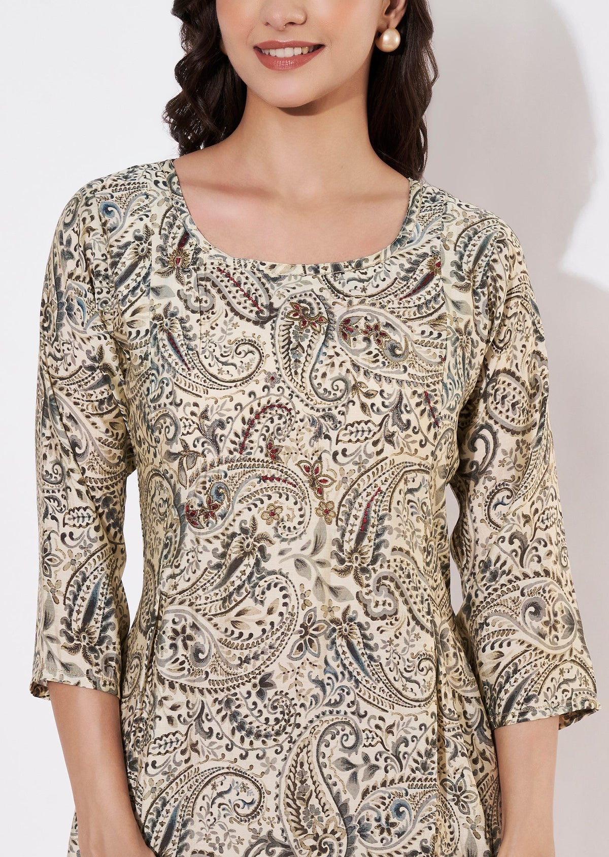 Beige Muslin Frock kurti