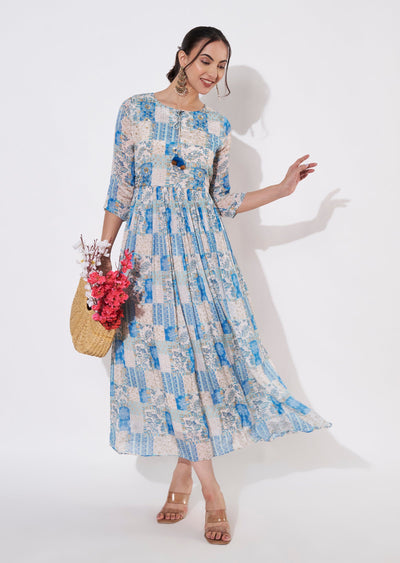 Light Blue Chinnon Long kurti