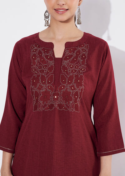 Maroon Polynesian Straight cut Kurti set