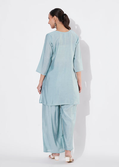 Dusty Green Russian Silk Straight cut Kurti set