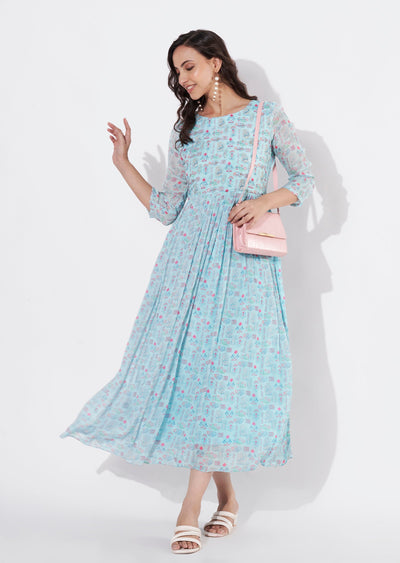 Sea Green Chinnon Long kurti