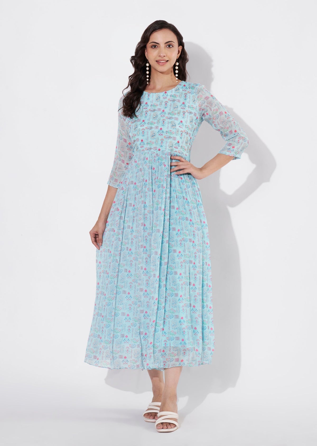 Sea Green Chinnon Long kurti