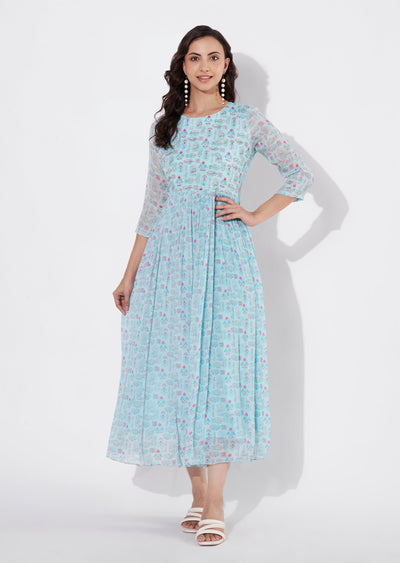 Sea Green Chinnon Long kurti