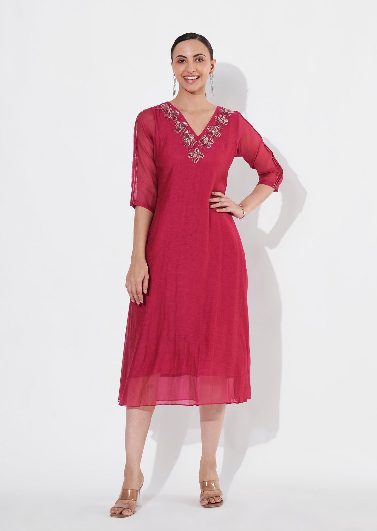 Rani Pink Chanderi Frock style kurti