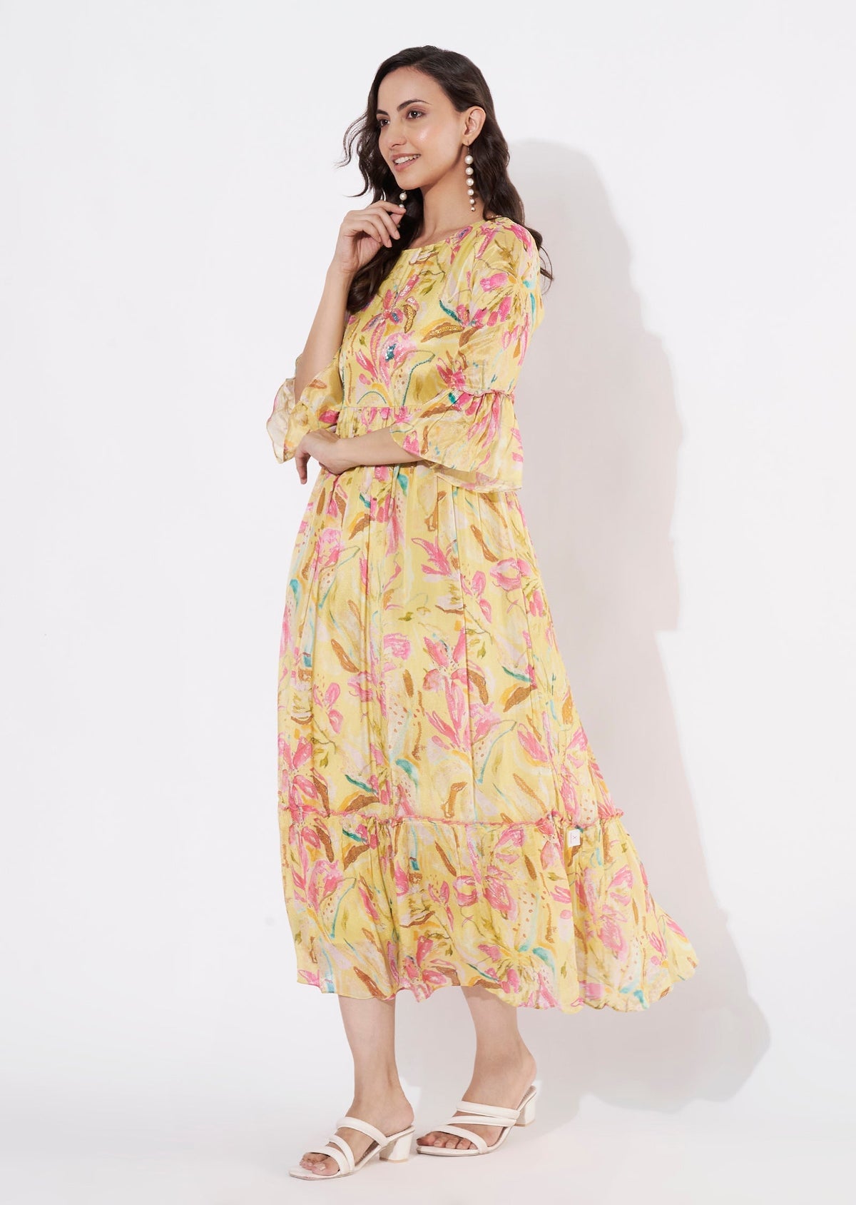 Yellow Chinnon Long kurti