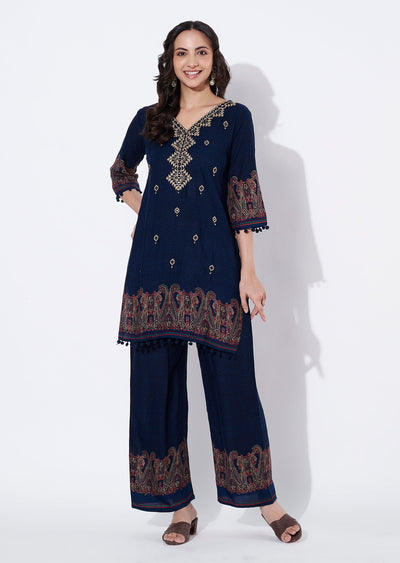 Blue Reyon Straight cut Kurti set