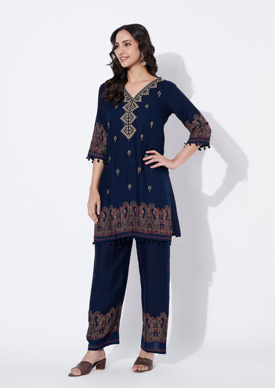 Blue Reyon Straight cut Kurti set