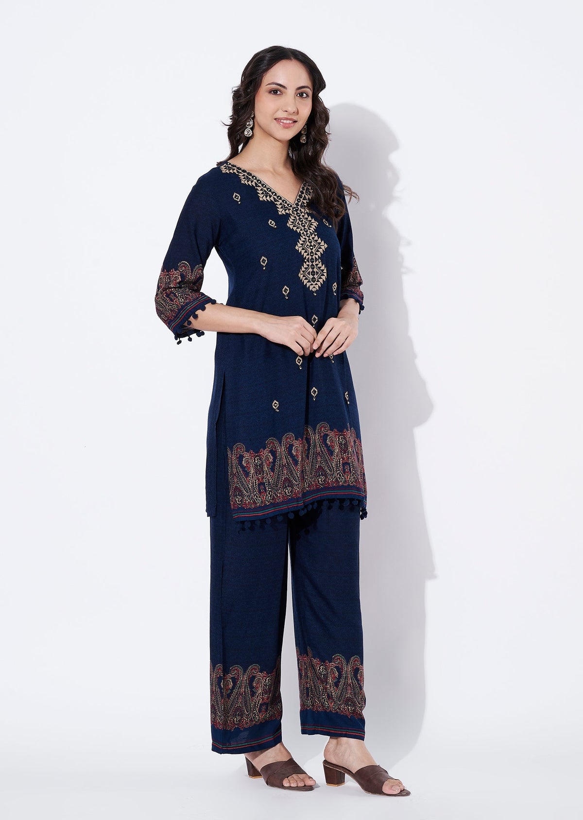 Blue Reyon Straight cut Kurti set