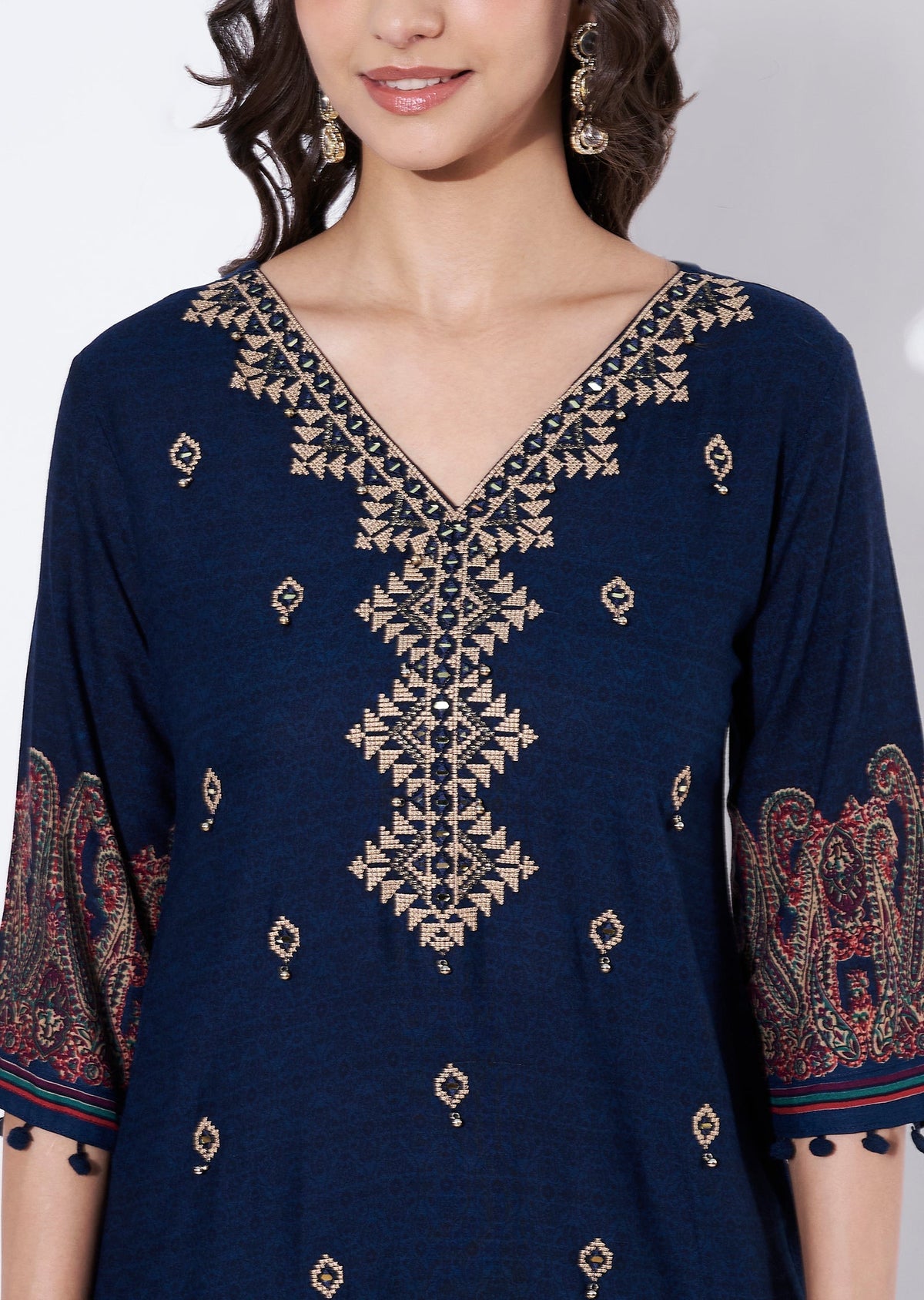 Blue Reyon Straight cut Kurti set