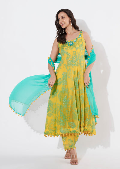 Yellow brasso Anarkali suit