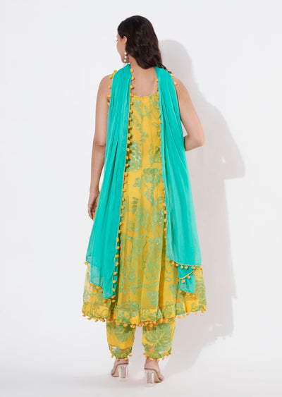 Yellow brasso Anarkali suit
