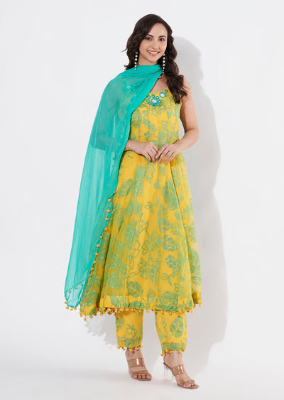Yellow brasso Anarkali suit