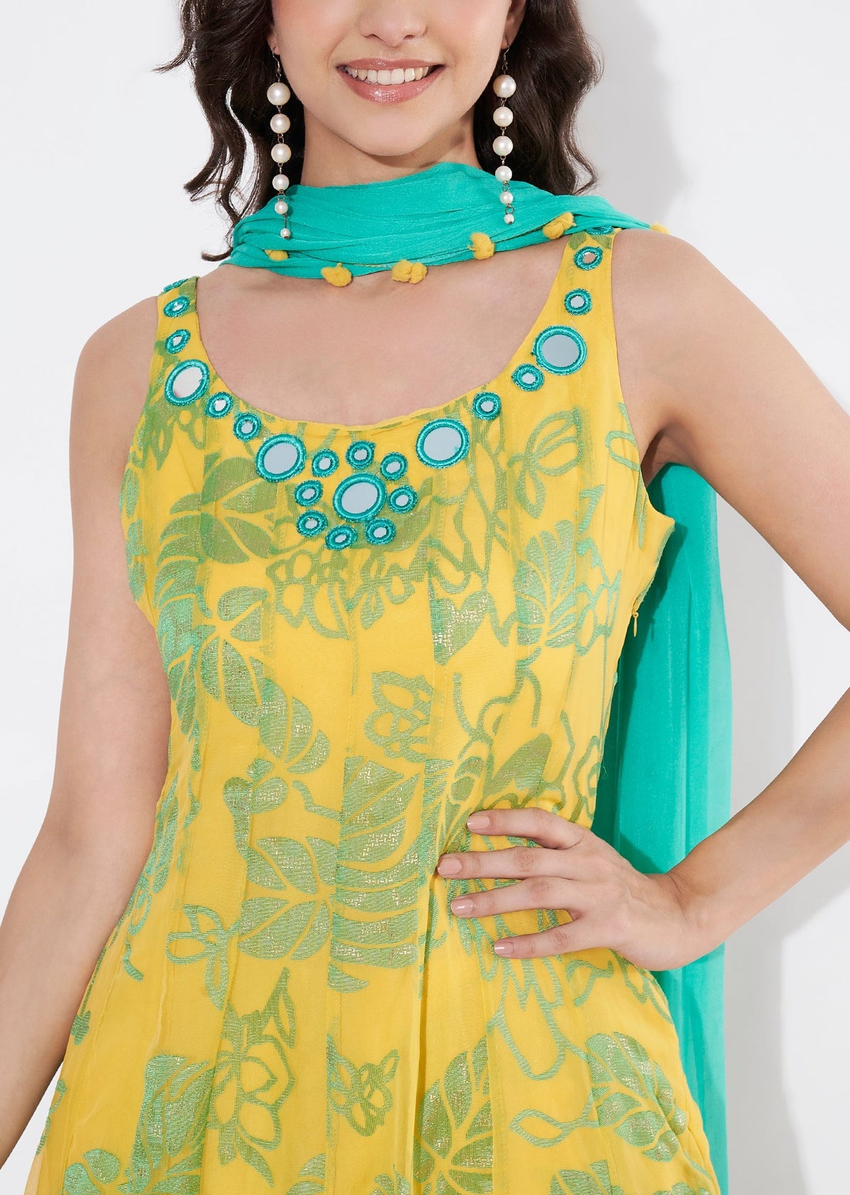 Yellow brasso Anarkali suit