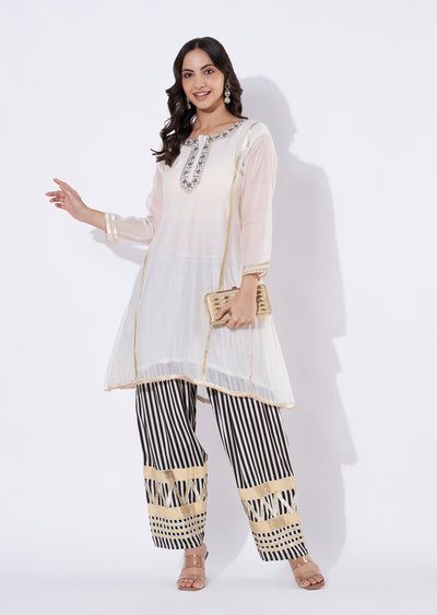Cream Chanderi Straight cut Kurti set